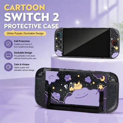 Cartoon Switch 2 Protective Case for Nintendo Switch 2 Glitter Purple Customize Joy-Con Console Case Can be inserted Dock Cover