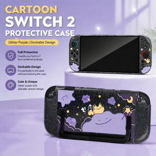 Cartoon Switch 2 Protective Case for Nintendo Switch 2 Glitter Purple Customize Joy-Con Console Case Can be inserted Dock Cover