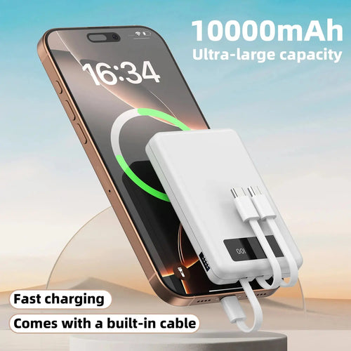 Mini Slim 10000mAh Portable Power Bank, Built-in LED Digital Display, 1 USB-A Port & 3 Integrated Cables, Small Lightweight Design, Multi-Device Simultaneous Charging for Travel, Camping and Emergency, Compatible with Android Deals 4 U  Mobile Gaming Deals 4 U