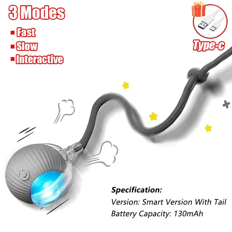 1~3pcs Cat Interactive Ball Toy Automatic Rolling Ball Tail Rechargeable Smart Pet Electric Toy Dog Cat Training Imitate Mouse Deals 4 U   Deals 4 U