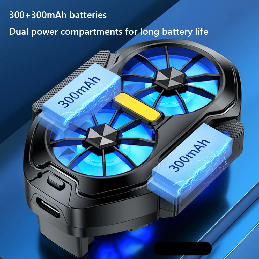 Dual Fan Mobile Phone Cooler Plug-in/Rechargeable Phone Cooler Air Cooling Type-C with Blue Light for Android Smartphones iPhone Deals 4 U   Deals 4 U