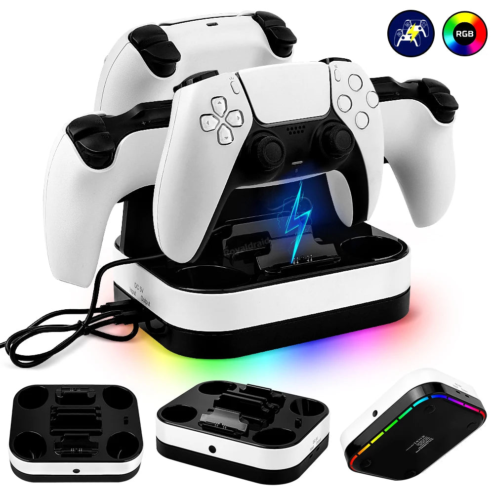NEW For PS5 Controller Charger Stand LED Indicator & RGB Light Dual Charging Dock for PS5 Controller & PS Portal Games Accessori