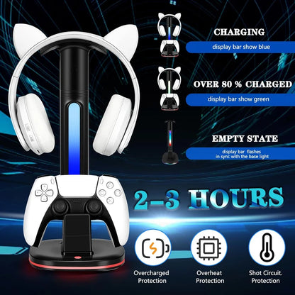 Controller Charging Station W RGB Headphone Stand Charger Holder W 2 USB Port Headset Stand for PS5/4 Xbox Series X/S  Switch