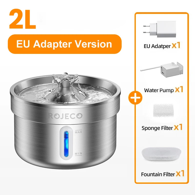 ROJECO Stainless Steel Pet Drinking Fountain Automatic Cat Water Fountain Smart Pet Water Dispenser for Dog Cat Drinking Supply Deals 4 U   Deals 4 U