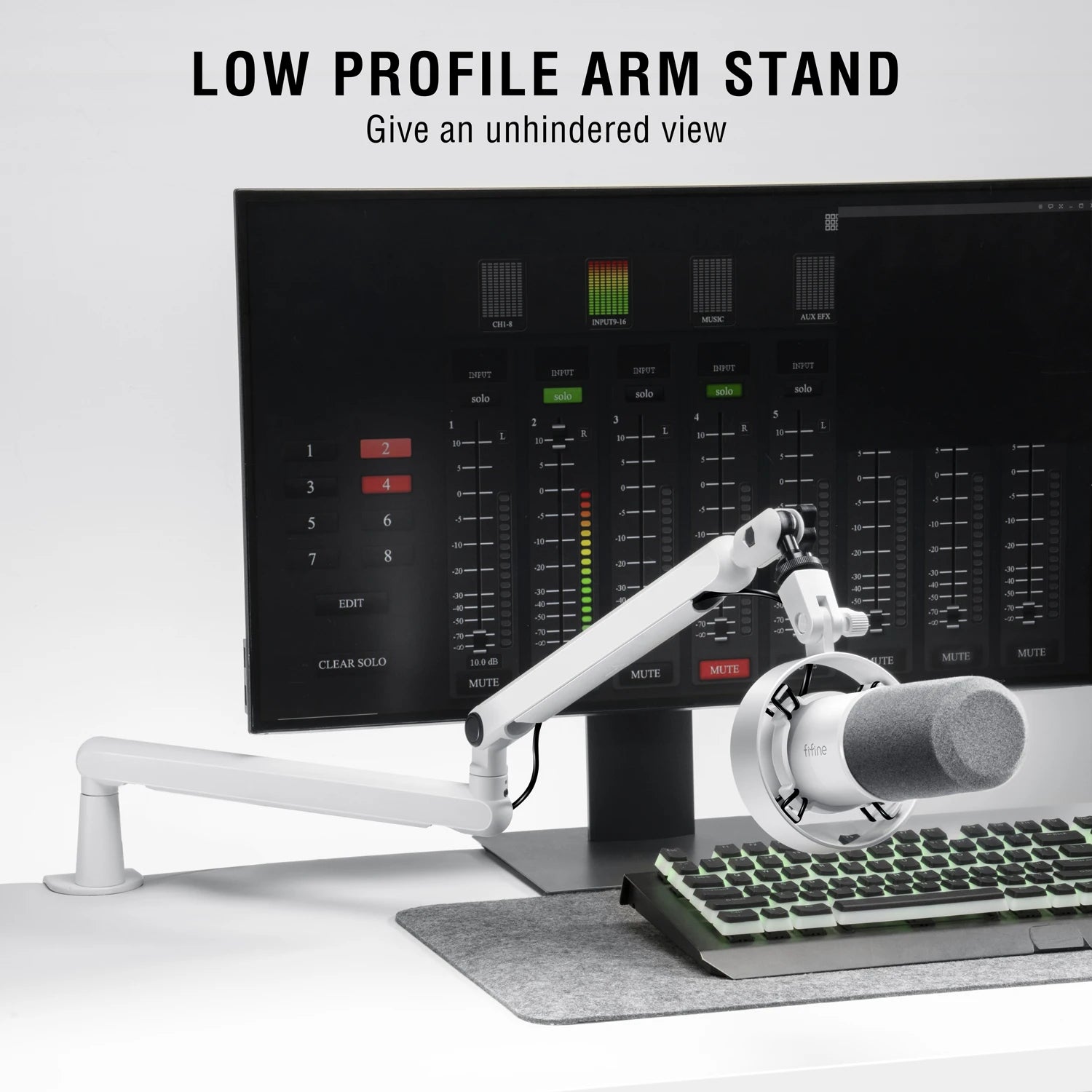 FIFINE Microphone Boom Arm, Adjustable Low Profile Mic Arm with Desk Mount Clamp,Cable Storage for Streaming Gaming-White BM88W Deals 4 U   Deals 4 U