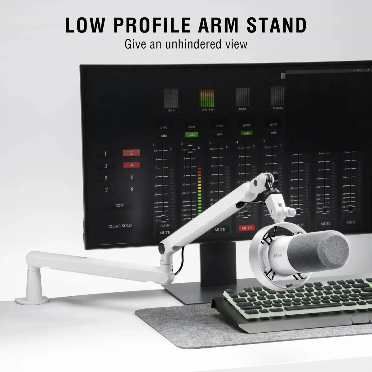 FIFINE Microphone Boom Arm, Adjustable Low Profile Mic Arm with Desk Mount Clamp,Cable Storage for Streaming Gaming-White BM88W Deals 4 U  Streaming Equipment Deals 4 U