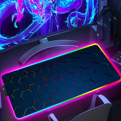RGB Extended Hexagon Gaming Mouse Pad Rug Desk Mat Computer Accessories Anti-skid Offices Geometric Mousepad Luminous Game Mats