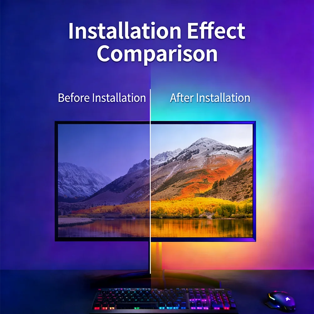 LED RGB Gaming Ambient Light Flexible Silicone Backlight Smart Desk Light Bar Eye Protection LED Lamp for Monitor Office Reading