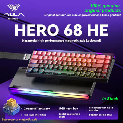 AULA HERO 68HE Magnetic Switch Gaming Keyboard RT0.01 E-sports Customize RGB Wired Mechanical Keyboard Ergonomics Accessories