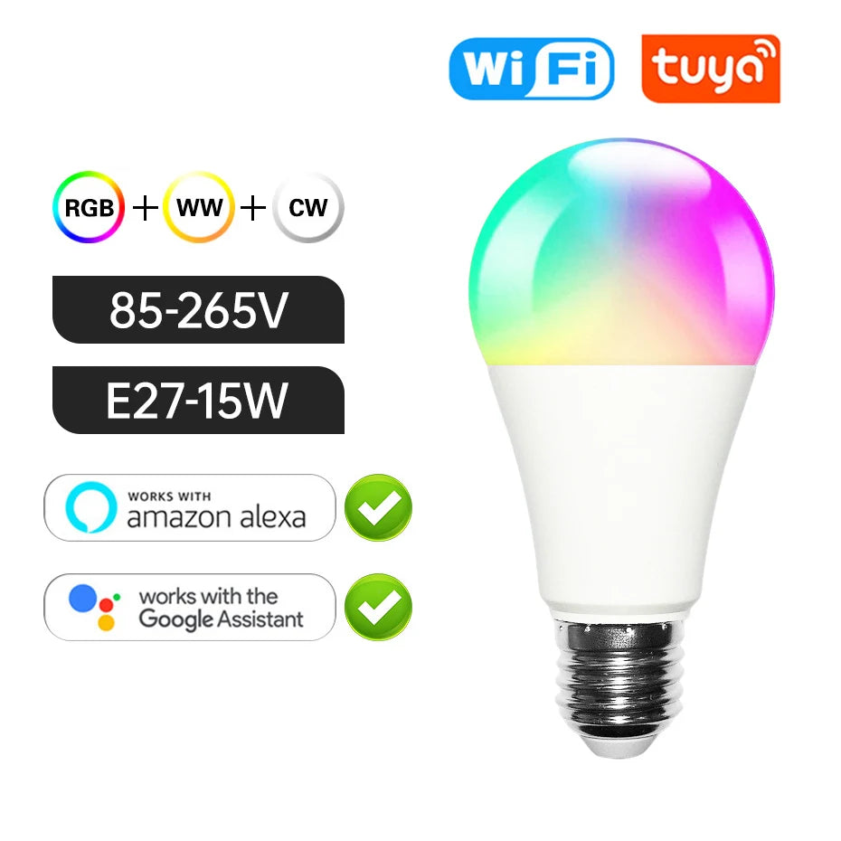 Tuya E27 GU10 E14 RGB Bulb Zigbee/WiFi/Bluetooth Smart Dimmable LED Light Lamp 5W/15W Work with Alexa Google Home Voice Control Deals 4 U   Deals 4 U