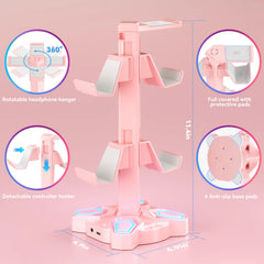 USB Hub Controller Holder Headphones Stand Rotatable Headset Stand with 9 Light Modes with 2 USB Charging Type-C Ports Deals 4 U   Deals 4 U