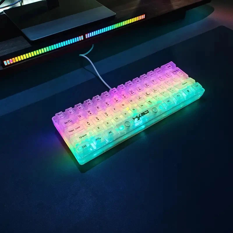 HXSJ 60% Wired Transparent Gaming Keyboard, RGB Backlit Ultra-Compact Waterproof Small Compact 61 Keys Keyboard for PC/Mac