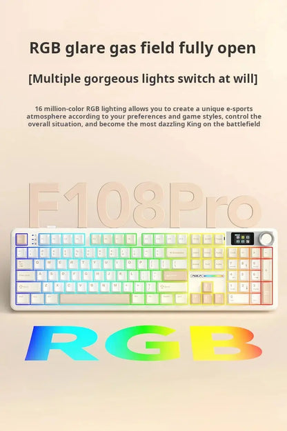 AULA F108Pro/F108 Wireless Bluetooth tri-mode connection, multi-functional display, Gasket structure, RGB lighting effects Deals 4 U  Streaming Equipment Deals 4 U