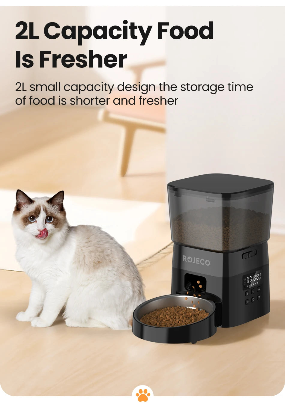 ROJECO Automatic Pet Feeder Button Version Auto Cat Food Dispenser Accessories Smart Control Pet Feeder For Cats Dog Dry Food Deals 4 U  Automatic Pet Feeder Deals 4 U
