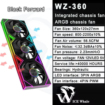 ICE Whale WZ-120/240/360 PC Case Fan ARGB Motherboard Sync Combination Structure Cold Exhaust Cooling Fan Ventilador