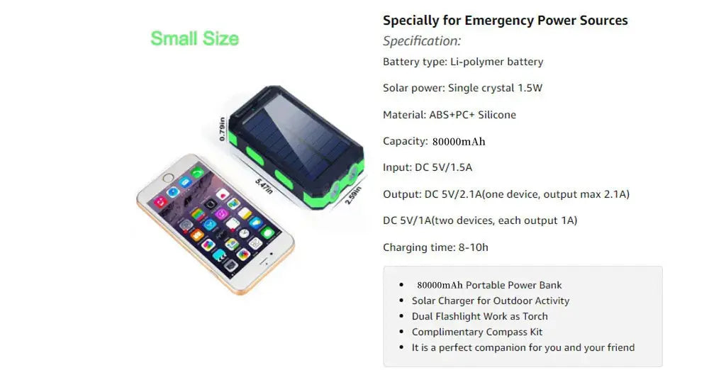 Solar Power Bank 80000mAh Portable Charging Poverbank External Battery Charger Strong Light LDE Light for All Smartphones Deals 4 U  Mobile Gaming Deals 4 U
