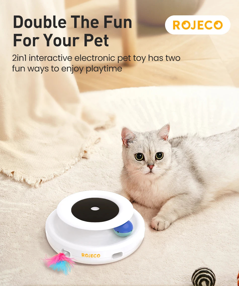ROJECO 2 in 1 Smart Cat Toys Automatic Feather Fun Ball Toy Set For Cat Dog 5 Modes Electronic Interactive Pet Toy Accessories Deals 4 U   Deals 4 U