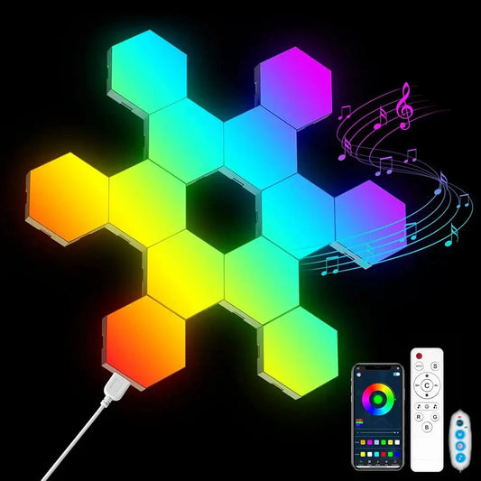 RGB LED Hexagon Light Bluetooth Indoor Wall Light APP Remote Control Night Light Computer Game Room Decoration Bedroom Bedside Deals 4 U  RGB Hexagon Wall Lights Deals 4 U
