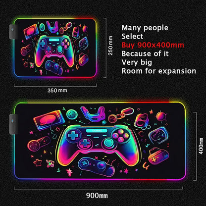 Gamepad pattern Mouse Pad XXL RGB Gaming MousePad HD Gamer Accessories Large LED Light MousePads PC Computer Carpet With Backlit
