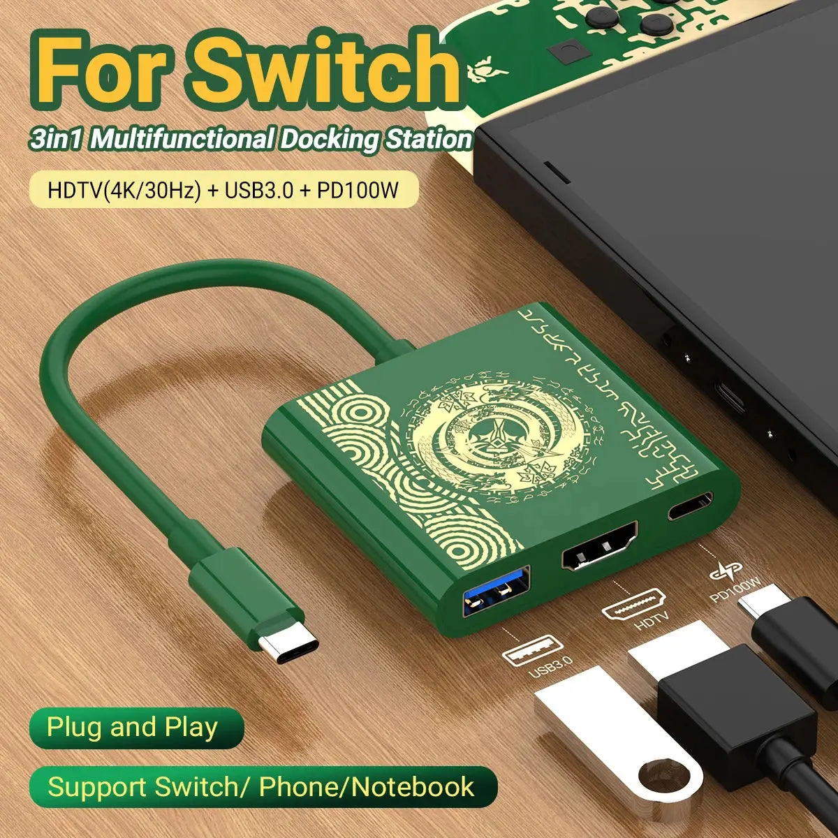 3 In 1 USB C HUB Type C to HDMI 4K with PD 100W Fast Charging USB 3.0 Docking Station for Switch MacBook Laptop Computer Phone Deals 4 U  Console Accessories Deals 4 U