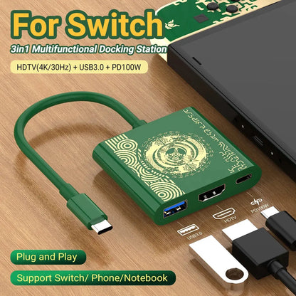3 In 1 USB C HUB Type C to HDMI 4K with PD 100W Fast Charging USB 3.0 Docking Station for Switch MacBook Laptop Computer Phone Deals 4 U  Console Accessories Deals 4 U