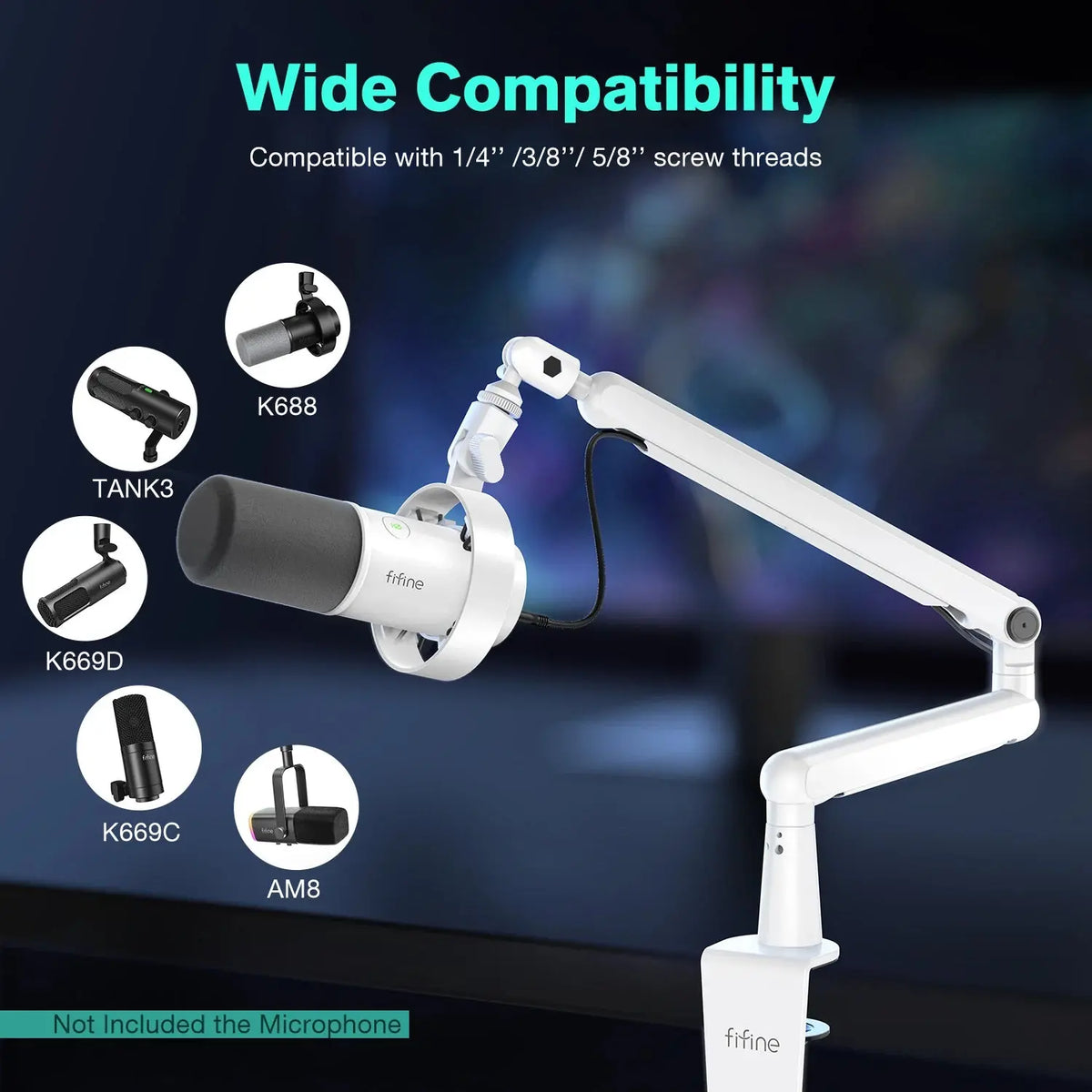 FIFINE Microphone Boom Arm, Adjustable Low Profile Mic Arm with Desk Mount Clamp,Cable Storage for Streaming Gaming-White BM88W Deals 4 U  Streaming Equipment Deals 4 U