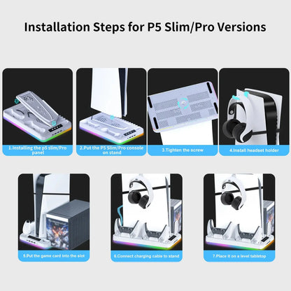 GAMINJA P58 Cooling Stand For PS5 RGB Charging Base Dual-Controller Charging Station Dual-Controller Charger For PS5 Accessories Deals 4 U  Console Accessories Deals 4 U
