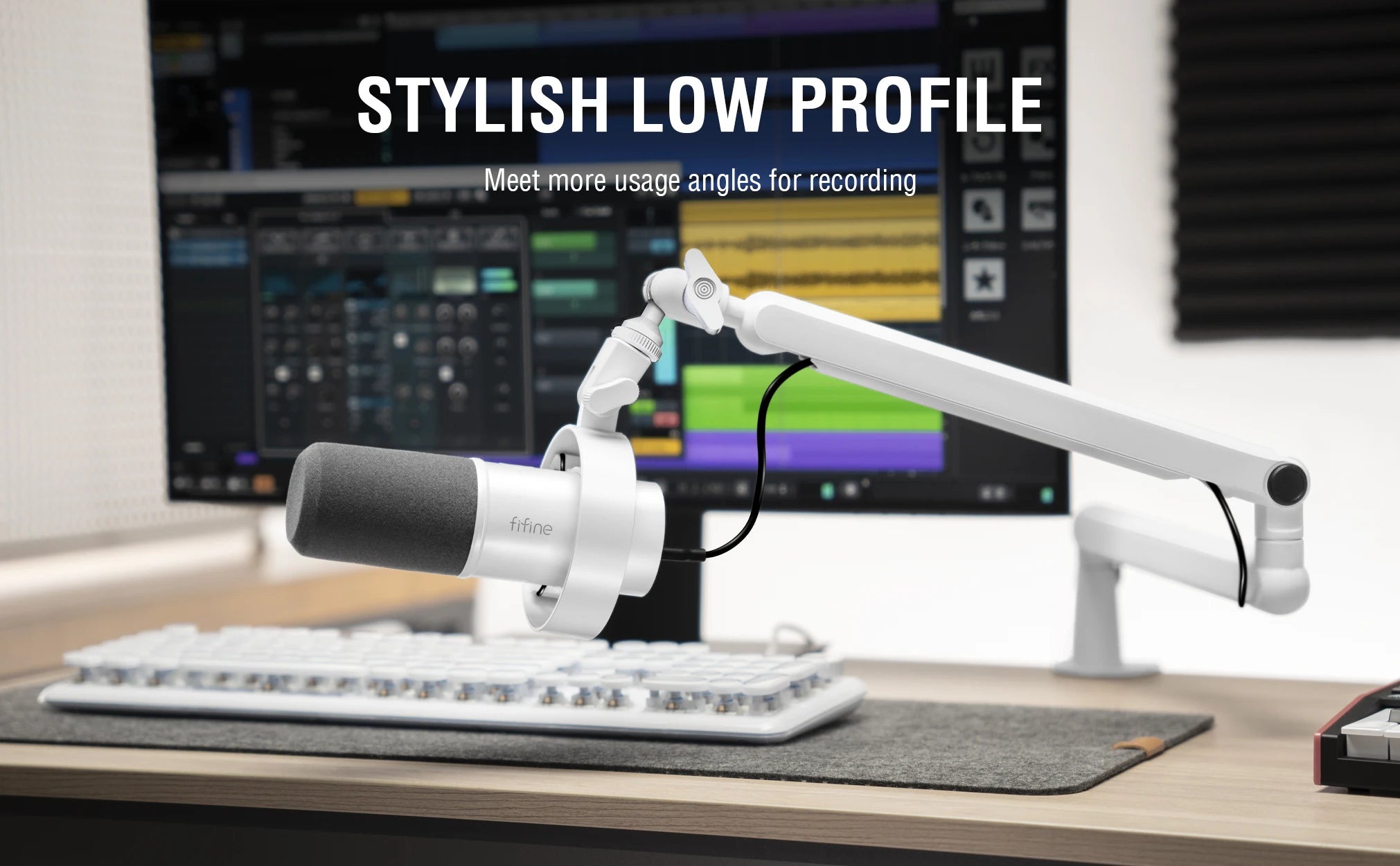 FIFINE Microphone Boom Arm, Adjustable Low Profile Mic Arm with Desk Mount Clamp,Cable Storage for Streaming Gaming-White BM88W Deals 4 U   Deals 4 U
