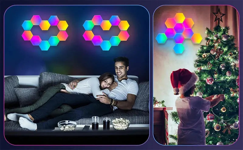 RGB LED Hexagon Light Bluetooth Indoor Wall Light APP Remote Control Night Light Computer Game Room Decoration Bedroom Bedside Deals 4 U  RGB Hexagon Wall Lights Deals 4 U