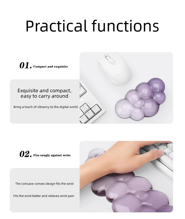 Ergonomic Cloud Silicone Wrist Rest Pad, Soft Comfort Wrist Support Cushion for Keyboard Mouse, Gaming Office Laptop PC