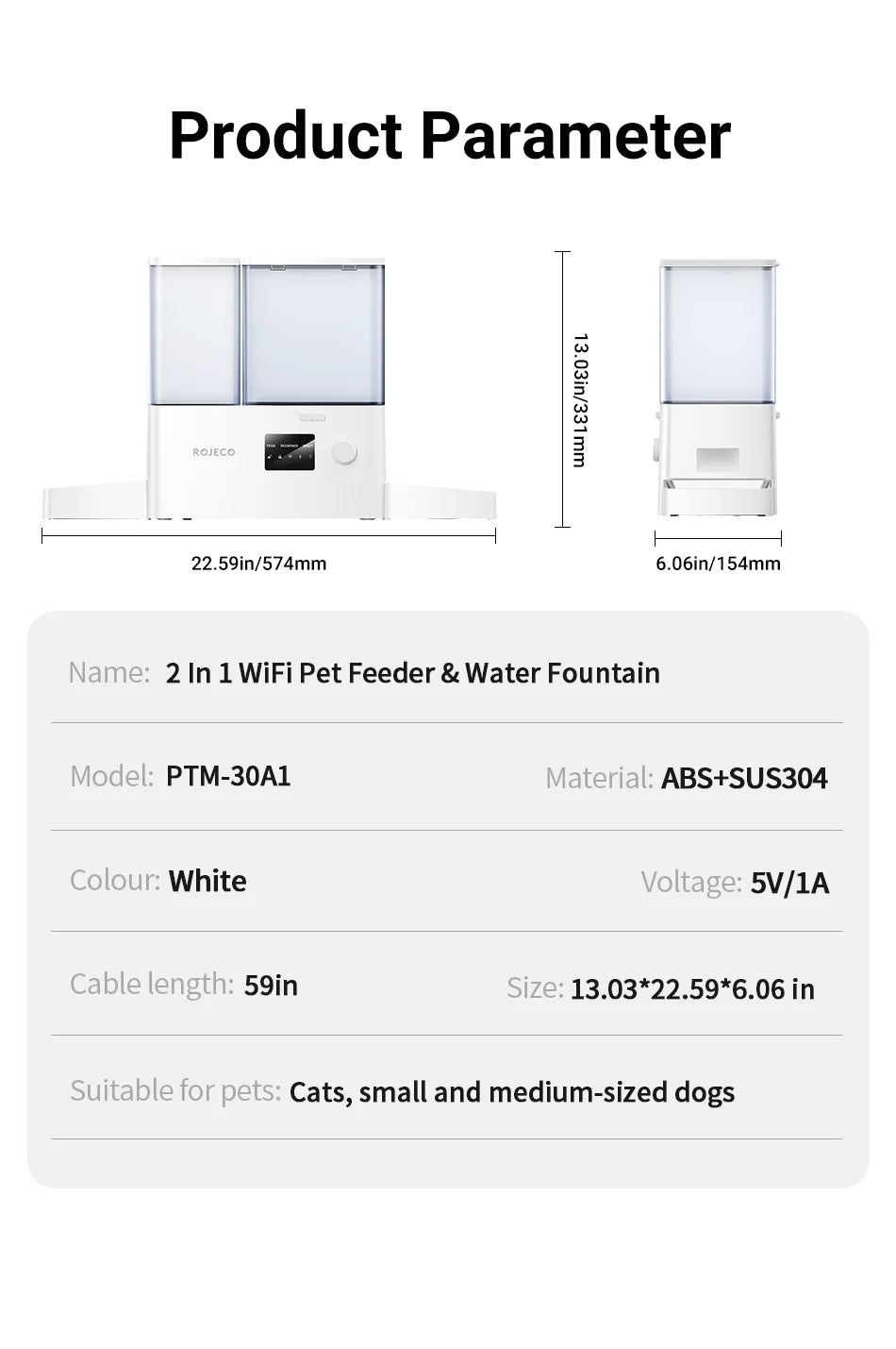 ROJECO 8.5L Automatic Pet Feeder Water Fountain WIFI APP Remote Control Smart Dog 5L Food Dispenser 3.5L Gravity Water Drinker ﻿ Deals 4 U  Automatic Pet Feeder Deals 4 U