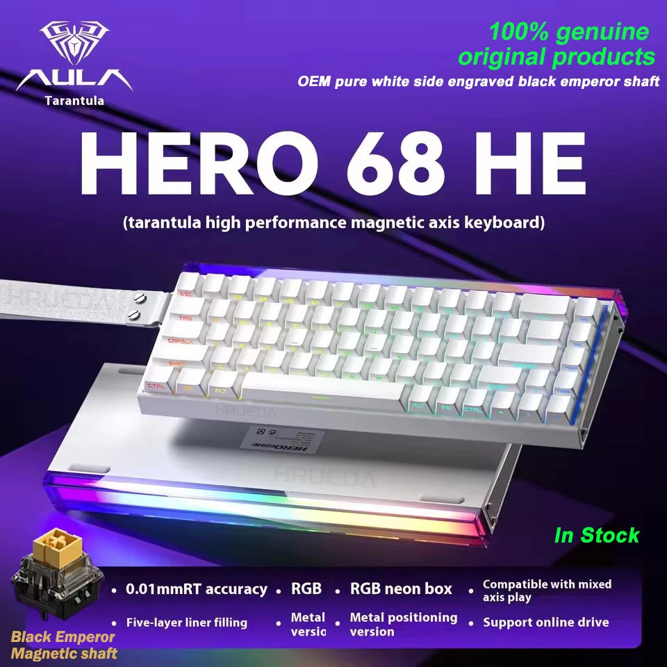AULA HERO 68HE Magnetic Switch Gaming Keyboard RT0.01 E-sports Customize RGB Wired Mechanical Keyboard Ergonomics Accessories