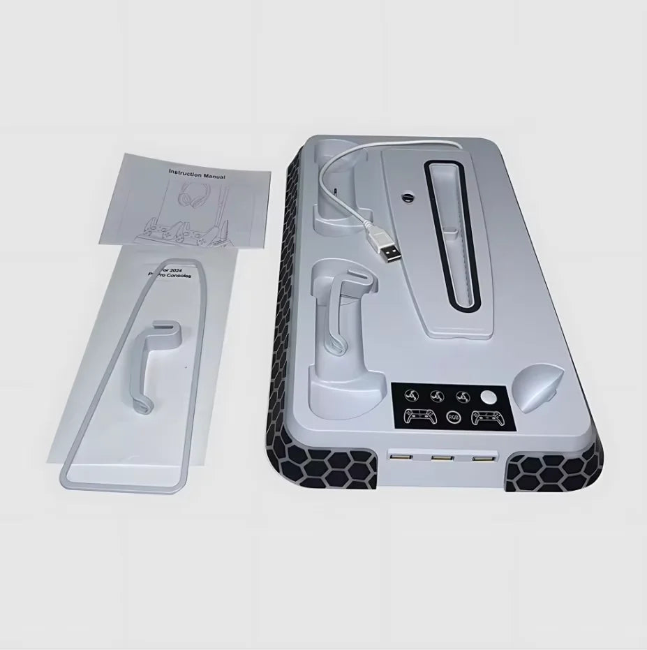 For PS5/PS5 Slim/PS5 Pro All-in-One Cooling Stand Base Model with RGB Lighting Effects Storage Function game Controller base