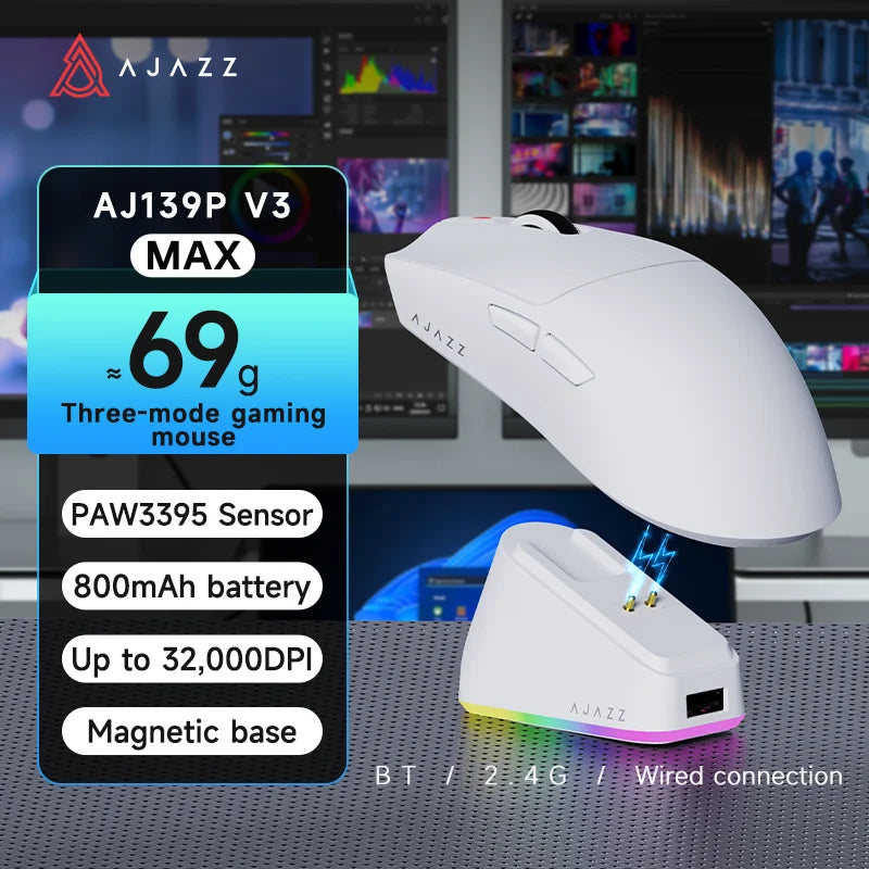 Wireless Gaming Mouse AJ139-V2/AJ139P-V3-MC with 12000DPI Max AJ139P MAX with 32000DPI Magnetic Charging Base  Gaming Mouse