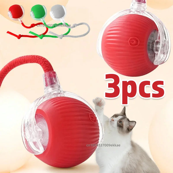 1~3pcs Cat Interactive Ball Toy Automatic Rolling Ball Tail Rechargeable Smart Pet Electric Toy Dog Cat Training Imitate Mouse Deals 4 U   Deals 4 U
