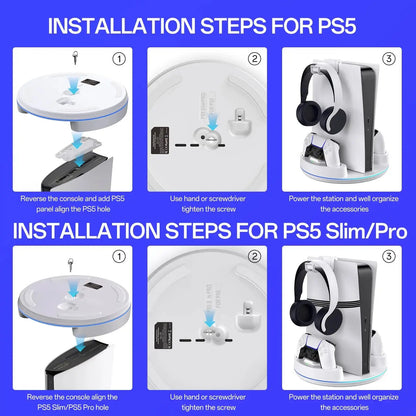 NEWDERY PS5 Charging Station for PlayStation 5/PS5 Slim/ PS5 Pro Disc & Digital Version Controllers With Adjustable RGB Light Deals 4 U  Gaming Accessories Deals 4 U