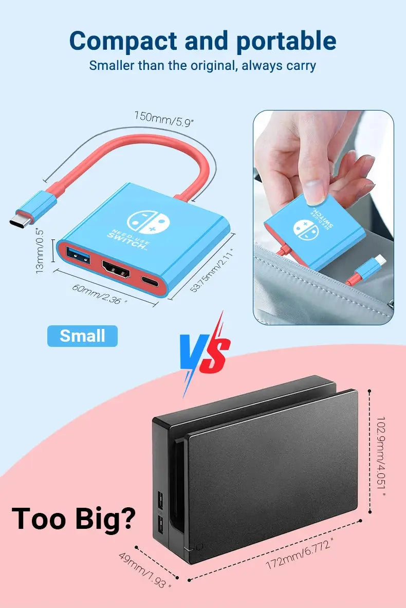 3 In 1 USB C HUB Type C to HDMI 4K with PD 100W Fast Charging USB 3.0 Docking Station for Switch MacBook Laptop Computer Phone Deals 4 U  Console Accessories Deals 4 U
