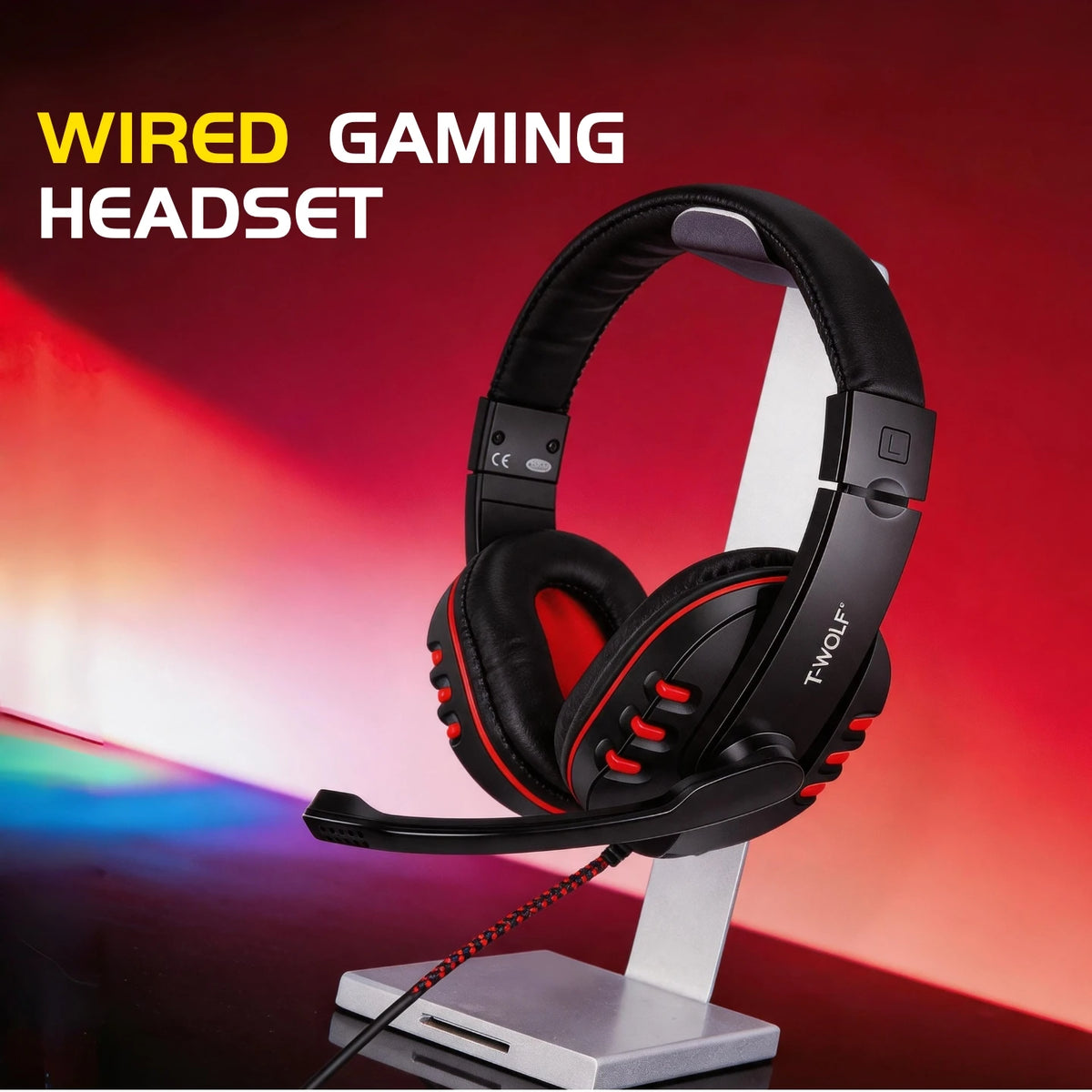 T-WOLF RGB Gaming Keyboard Mouse Headset Mousepad 4 in 1 Combo Wired Mechanical Feel LED Backlit Set for PC Desktop Laptop Gift
