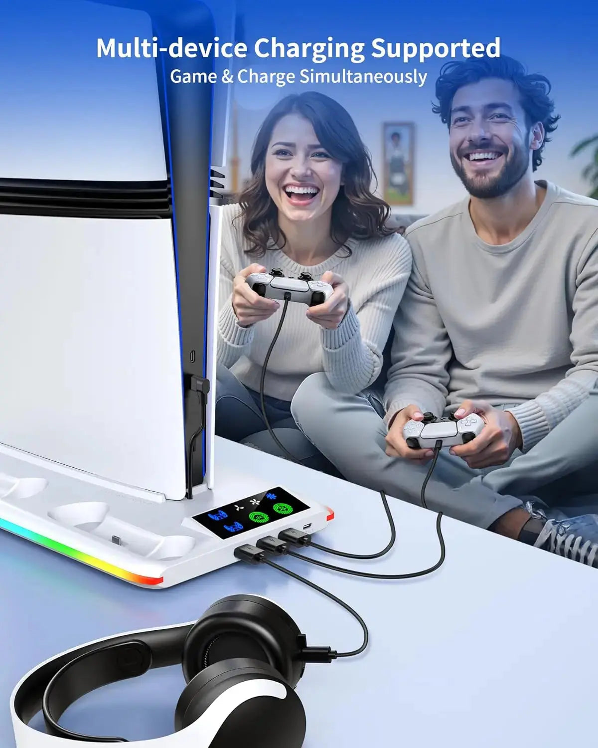 For PS5/Slim/Pro Cooling Stand with LED Controller Charging Station, 3-Gear Cooling Fan for PlayStation 5 Console Accessories Deals 4 U  Gaming Accessories Deals 4 U