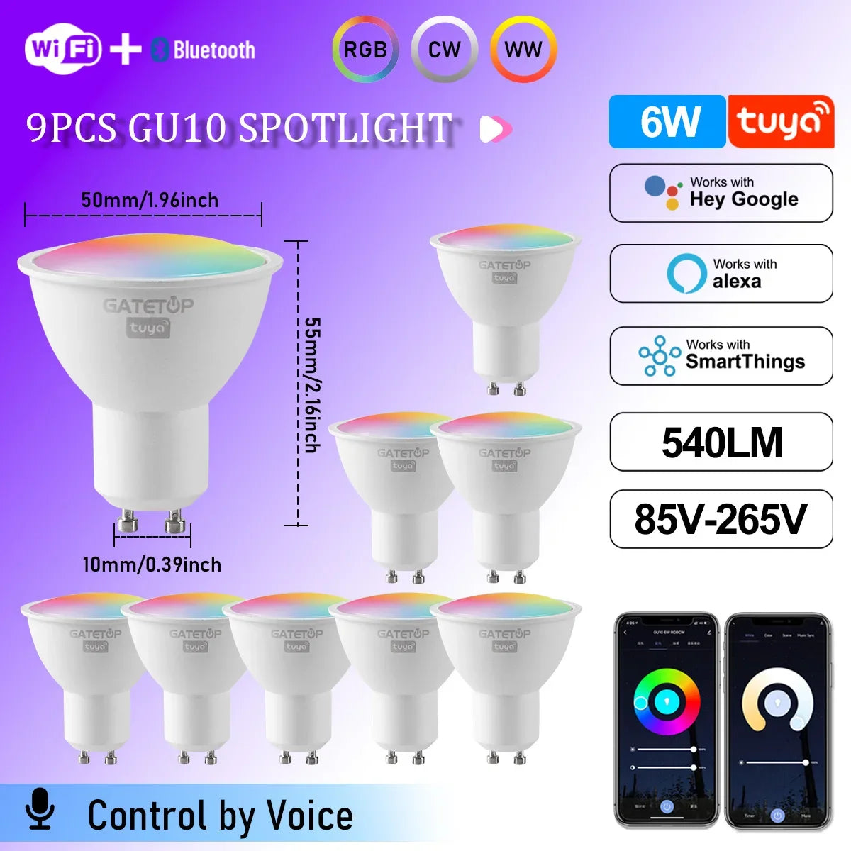 1-10PCS Tuya WiFi GU10 LED Spotlight Smart Light Bulb Dimmable 1-100% Lamps Smart Life App Control Works with Alexa Google Deals 4 U  Smart Home Gadget Deals 4 U