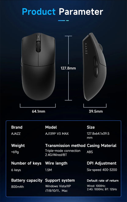 Wireless Gaming Mouse AJ139-V2/AJ139P-V3-MC with 12000DPI Max AJ139P MAX with 32000DPI Magnetic Charging Base  Gaming Mouse