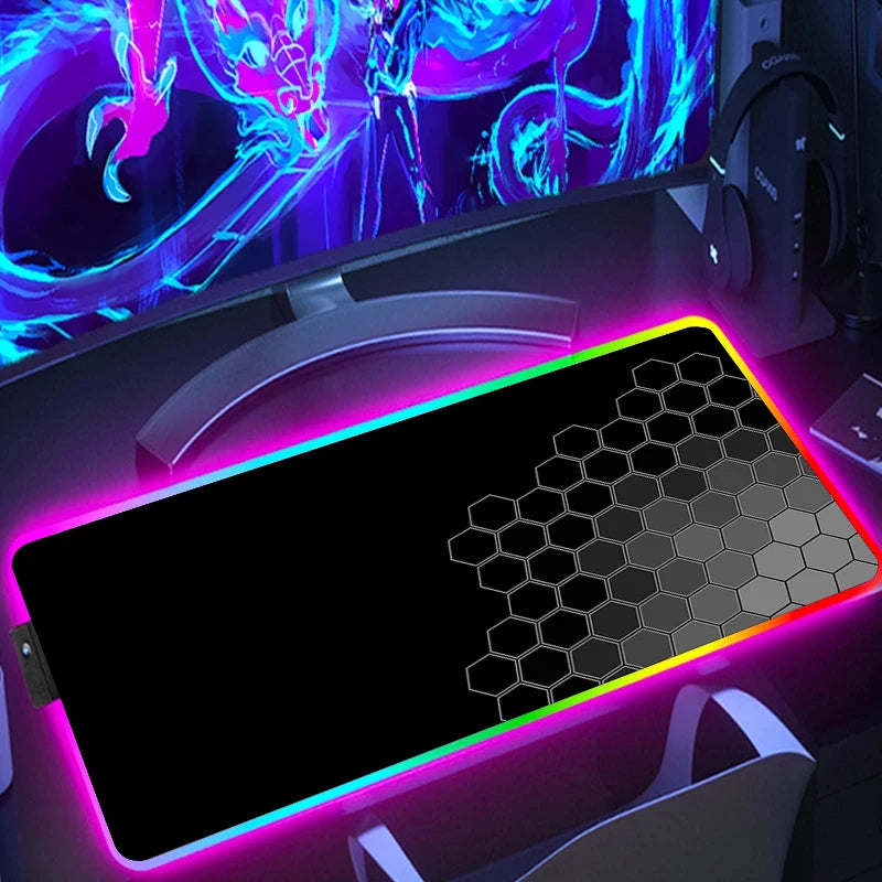 RGB Extended Hexagon Gaming Mouse Pad Rug Desk Mat Computer Accessories Anti-skid Offices Geometric Mousepad Luminous Game Mats
