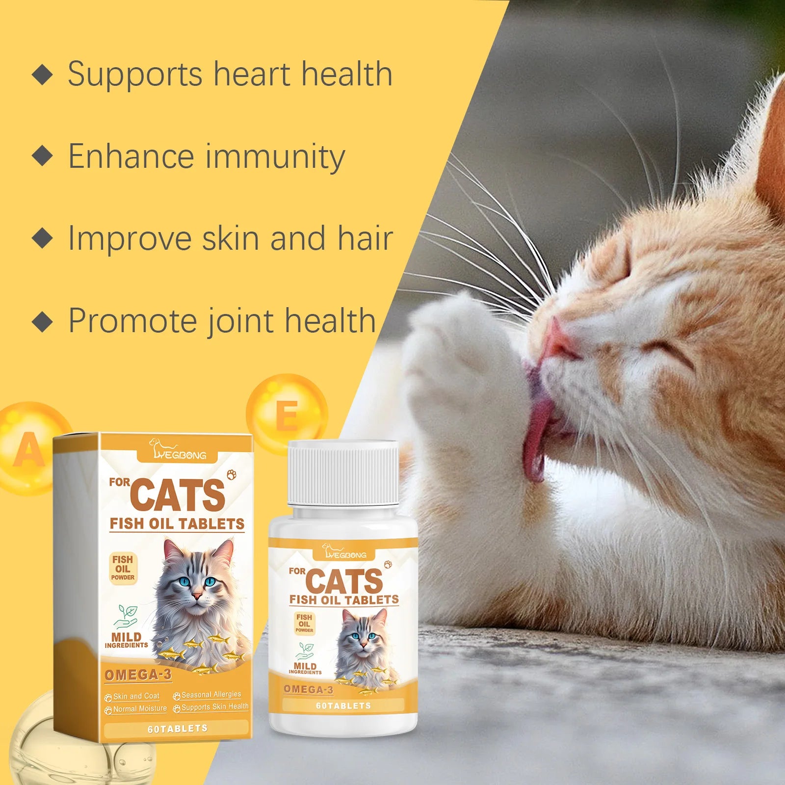 Pet Fish Oil Nutritional Supplement Relieve Dry Skin Smooth Shiny Boost Immunity Support Joint Health Pet Body Care Tablet 60pcs Deals 4 U   Deals 4 U