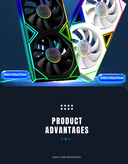 ICE Whale WZ-120/240/360 PC Case Fan ARGB Motherboard Sync Combination Structure Cold Exhaust Cooling Fan Ventilador