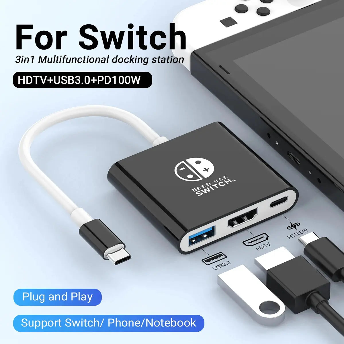 3 In 1 USB C HUB Type C to HDMI 4K with PD 100W Fast Charging USB 3.0 Docking Station for Switch MacBook Laptop Computer Phone Deals 4 U  Console Accessories Deals 4 U