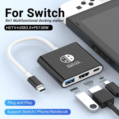 3 In 1 USB C HUB Type C to HDMI 4K with PD 100W Fast Charging USB 3.0 Docking Station for Switch MacBook Laptop Computer Phone Deals 4 U  Console Accessories Deals 4 U