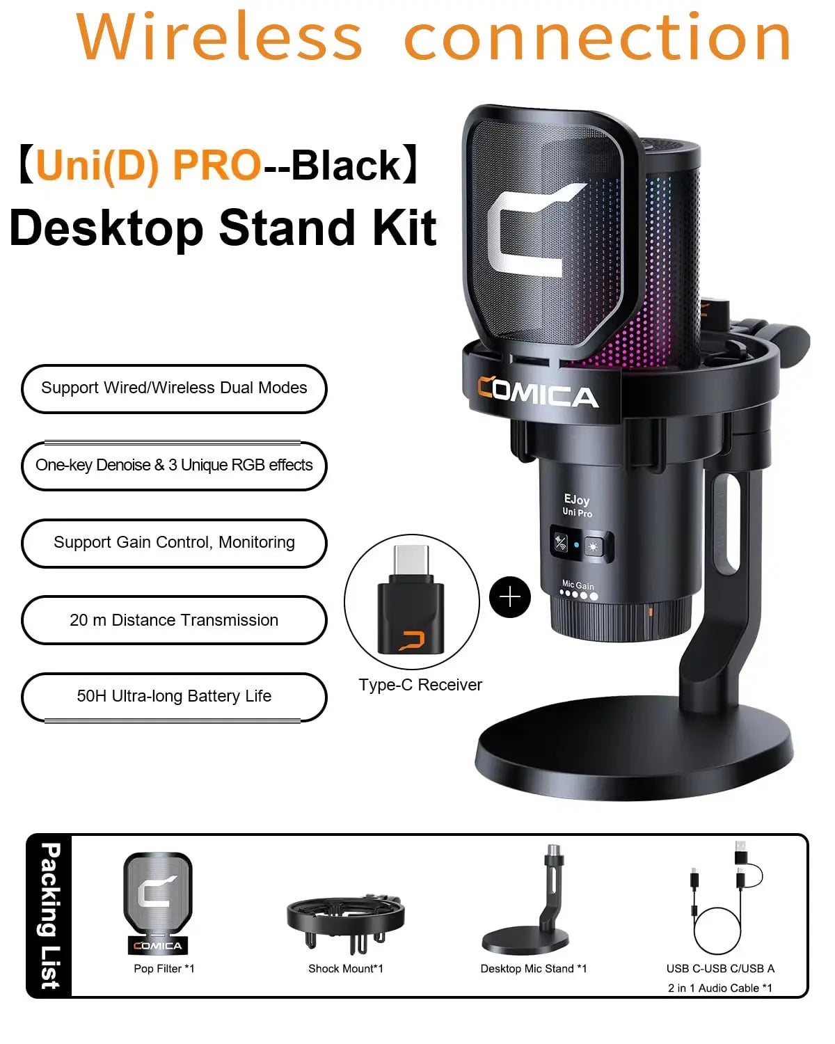 COMICA Uni Pro Wireless USB Gaming Microphone for PC Laptop Smartphone Noise Cancellation Condenser Mic with RGB Lights Deals 4 U  Streaming Equipment Deals 4 U