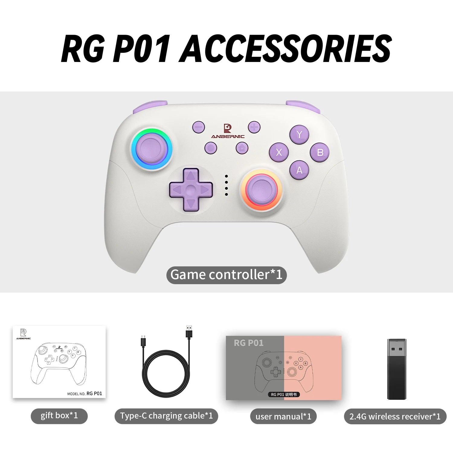 ANBERNIC RG P01 Retro Games Controller Wired/Wireless Bluetooth RGB Hall Effect Joystick XBOX Gamepad for PC Android IOS Steam Deals 4 U   Deals 4 U