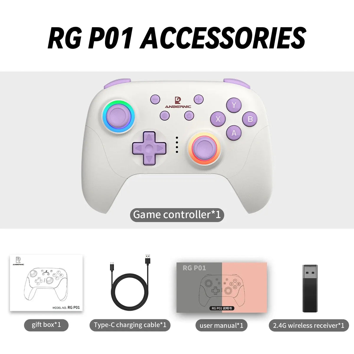 ANBERNIC RG P01 Retro Games Controller Wired/Wireless Bluetooth RGB Hall Effect Joystick XBOX Gamepad for PC Android IOS Steam Deals 4 U   Deals 4 U