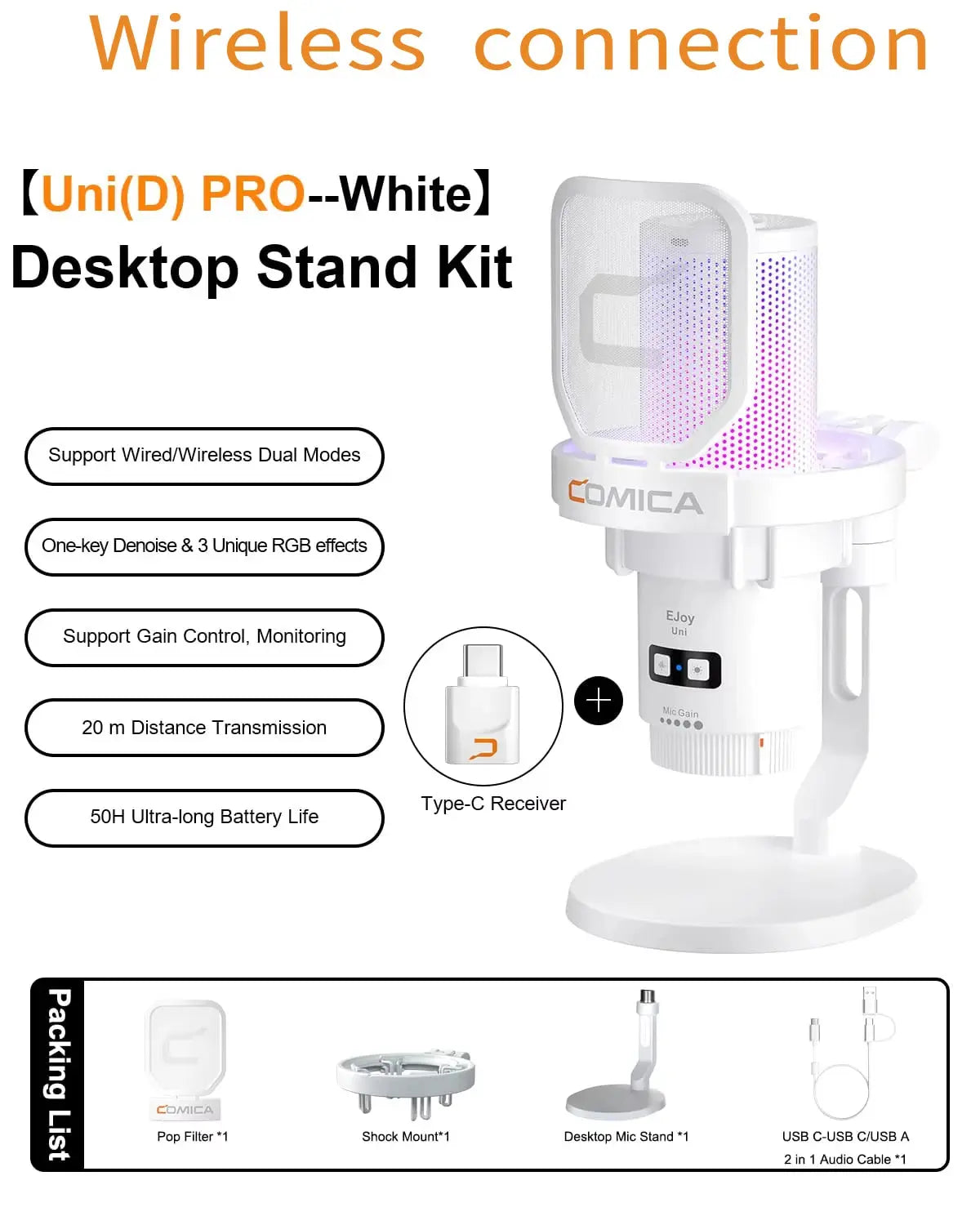 COMICA Uni Pro Wireless USB Gaming Microphone for PC Laptop Smartphone Noise Cancellation Condenser Mic with RGB Lights Deals 4 U  Streaming Equipment Deals 4 U